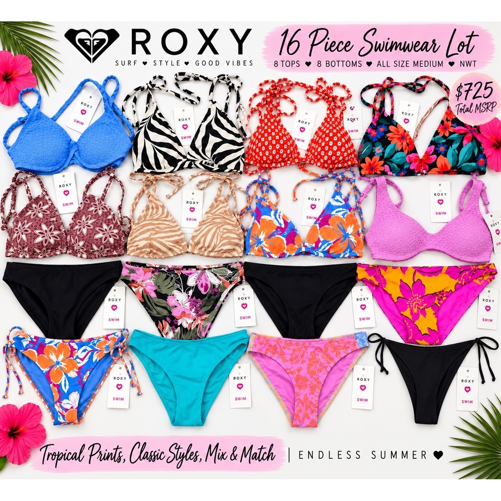 NWT Roxy 16pc Bikini Swimwear Reseller Lot Mix Match Bundle $725 MSRP - Medium